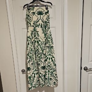 Strapless Cream Dress with Green Botanical Print